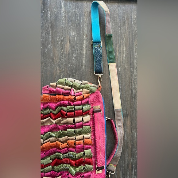 Roberto Della Croce  leather handbag , satchel multicolored snakeskin printed - Picture 3 of 11